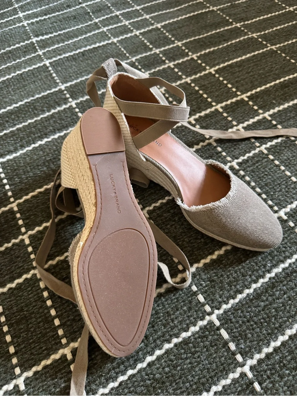 Lucky Brand Beige Lace-Up Espadrille Wedges